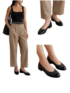 Voltan 1898 Black Patent Quilted Ballet Flats
